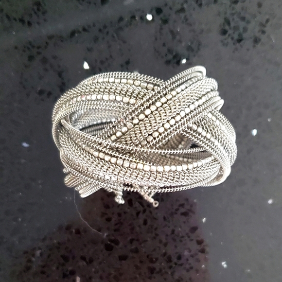Vintage Silver Metal Memory Wire Braided Beaded Cuff Bracelet - Picture 1 of 5